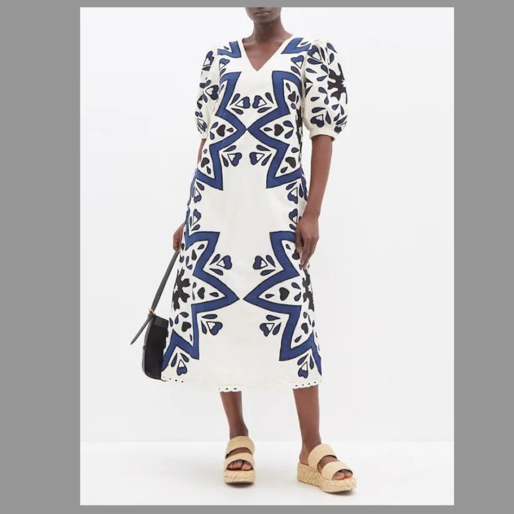 SEA NY KAIA KALEIDOSCOPE APPLIQUE PUFF SLEEVE DRESS